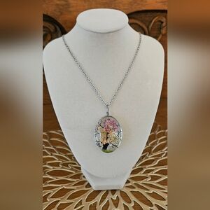 Glass Pendant Blooming Tree Necklace on 24 in Chain